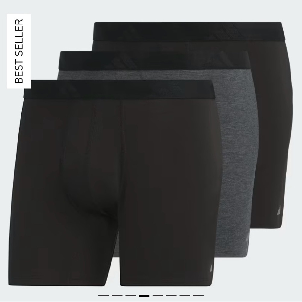 ADIDAS 3-Pack Luxe Comfort Boxer Briefs.‎ Black/Heather Black. Size Large